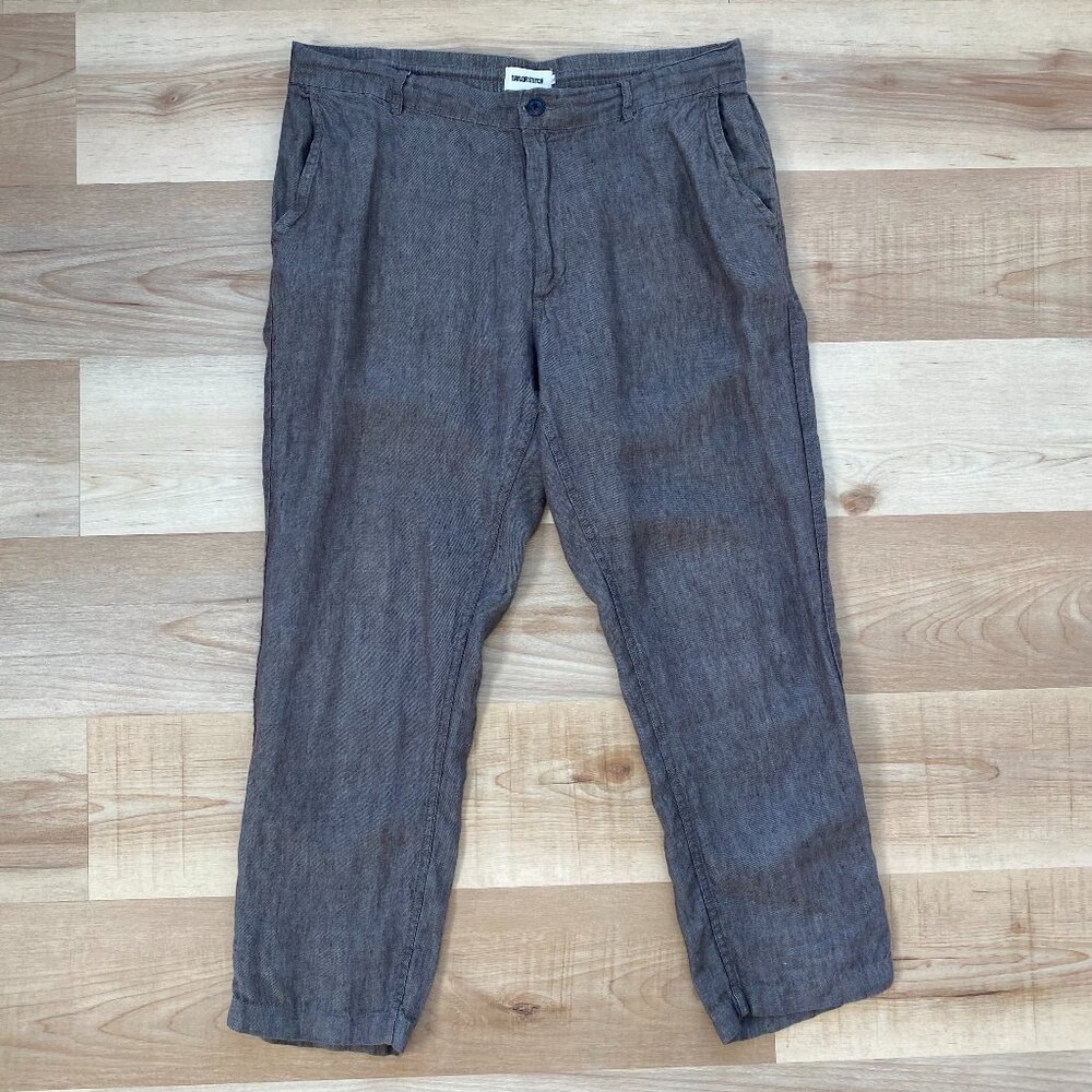 Taylor Stitch Men's Linen Flat Front Pants Brown Size 36 x 28